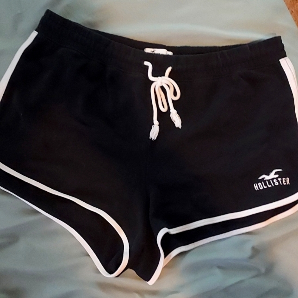 Hollister Black Volleyball Shorts w/ White Trim Stripe & Drawstring